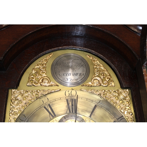 18 - Sam Wainwright, Northampton, early 19th century English provincial long case clock, the brass dial w... 