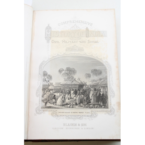 20 - Henry Beveridge, 'A Comprehensive History of India', Civil Military & Social, 3 vols, leather with c... 