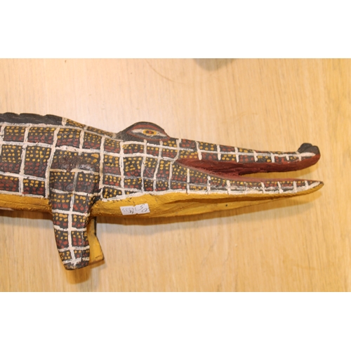 29 - Australian Aboriginal wood sculpture of a crocodile painted in natural ochre paint decoration 50 cm ... 