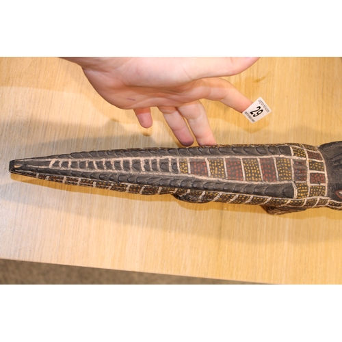 29 - Australian Aboriginal wood sculpture of a crocodile painted in natural ochre paint decoration 50 cm ... 