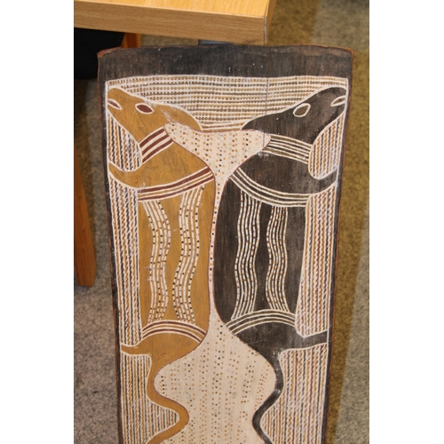 31 - An original Australian Aboriginal Painting with natural ochres on eucalyptus bark possibly Arnhem La... 