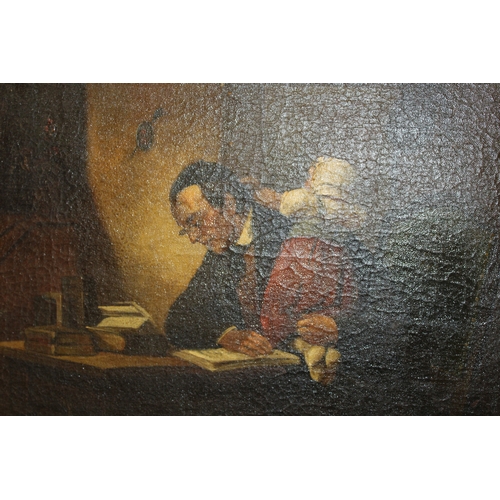 43 - 'The Busy Father', a 19th century oil on canvas, after Theodor Alexander Weber, 67cm x 54cm, excludi... 
