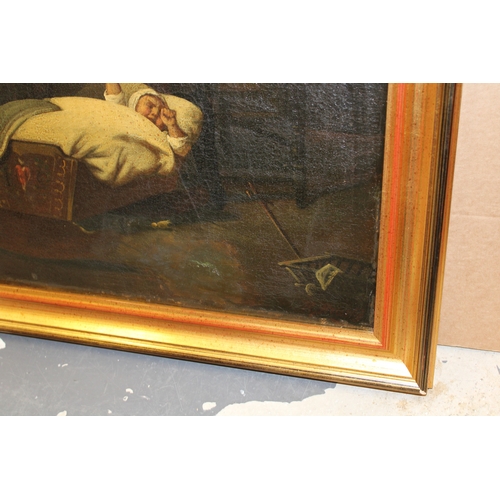 43 - 'The Busy Father', a 19th century oil on canvas, after Theodor Alexander Weber, 67cm x 54cm, excludi... 