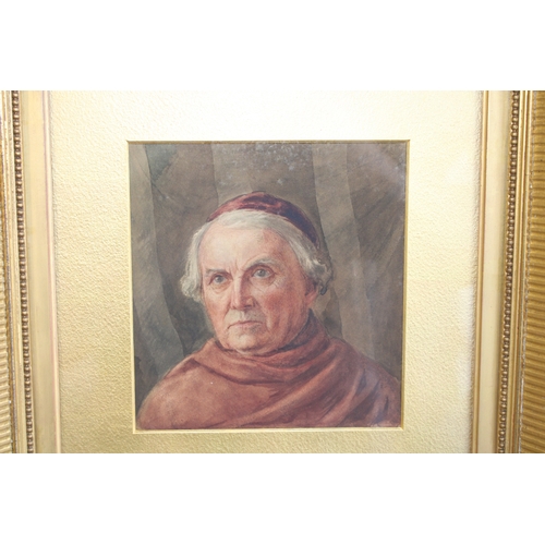45 - A 19th century watercolour, possibly of Cardinal Angelo Mai, 20cm x 19cm, mounted with gilt border a... 