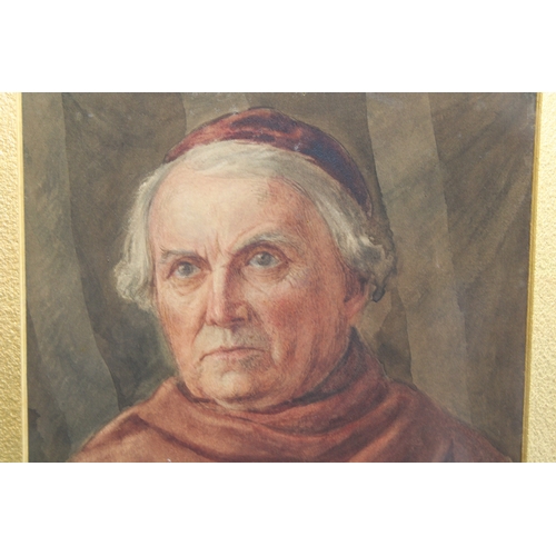45 - A 19th century watercolour, possibly of Cardinal Angelo Mai, 20cm x 19cm, mounted with gilt border a... 