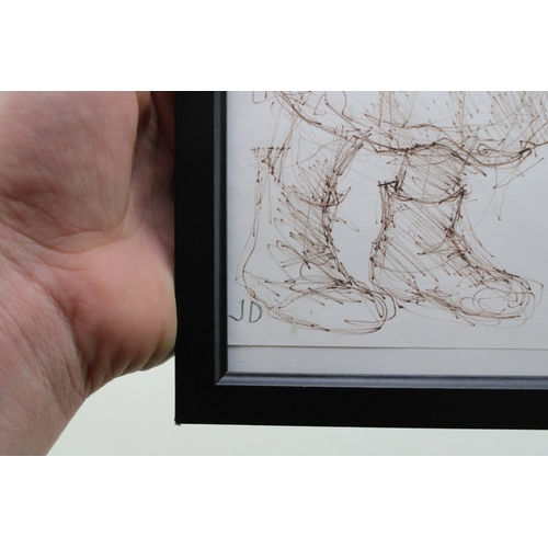 55 - Joan Darlington (British, b. 1932) sketch of a gentleman brushing off a cat, initialled lower left, ... 