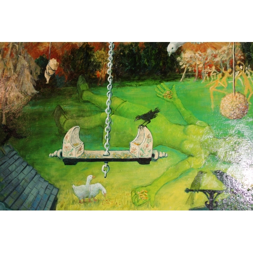 57 - Joan Darlington (British, b. 1932) oil on board - entitled verso 'The Bird Feeder', signed lower lef... 