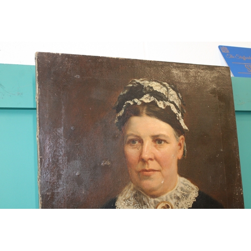 58 - A Victorian oil on canvas of a lady dressed in traditional clothing and headress, probably Kate Fann... 