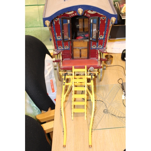 6 - A scratch built model 'Romany gypsy wagon' / vardo in wood, with hand painted decoration, chicken co... 