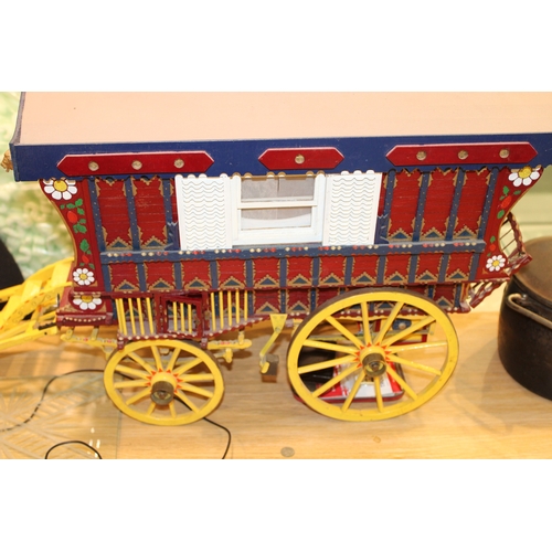 6 - A scratch built model 'Romany gypsy wagon' / vardo in wood, with hand painted decoration, chicken co... 