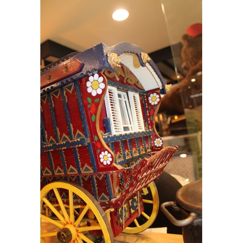6 - A scratch built model 'Romany gypsy wagon' / vardo in wood, with hand painted decoration, chicken co... 
