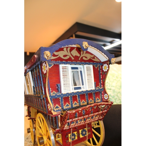 6 - A scratch built model 'Romany gypsy wagon' / vardo in wood, with hand painted decoration, chicken co... 