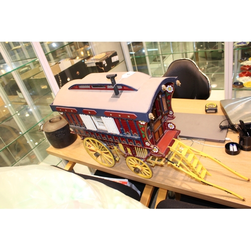 6 - A scratch built model 'Romany gypsy wagon' / vardo in wood, with hand painted decoration, chicken co... 