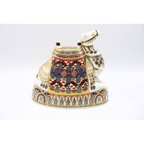 12 - Royal Crown Derby paperweight, Camel, 18cm high, gold stopper, red printed marks and Royal Crown Der... 