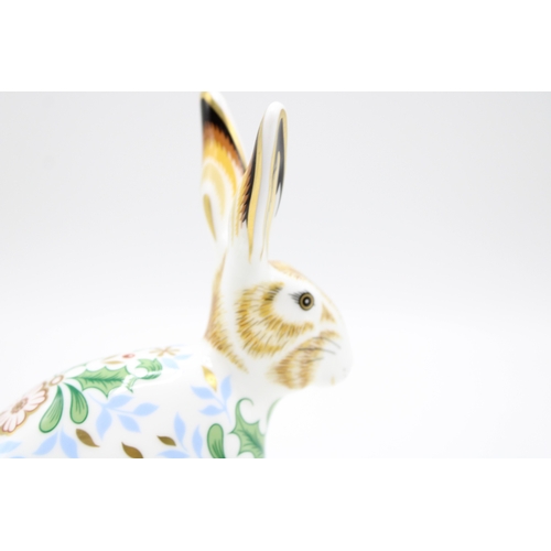16 - Royal Crown Derby paperweight, Winter Hare, 13cm high, gold stopper and grey printed marks to unders... 