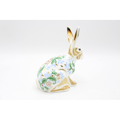 16 - Royal Crown Derby paperweight, Winter Hare, 13cm high, gold stopper and grey printed marks to unders... 