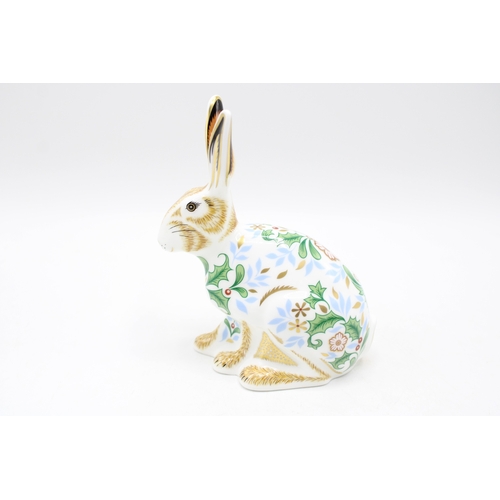 16 - Royal Crown Derby paperweight, Winter Hare, 13cm high, gold stopper and grey printed marks to unders... 