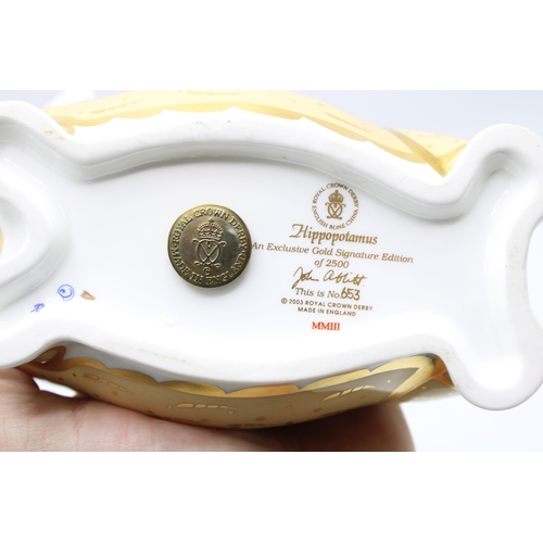 19 - Royal Crown Derby paperweight, ‘Hippopotamus’, an Exclusive Gold Signature Edition, this being  683/... 