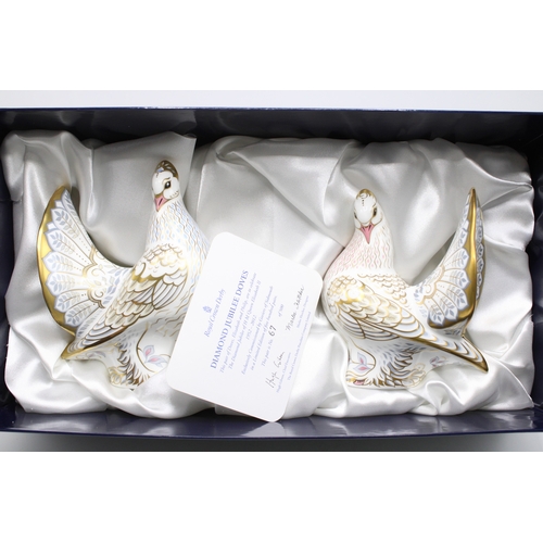 2 - A boxed pair of Royal Crown Derby paperweights, The Diamond Jubilee Doves, Elizabeth and Philip, 195... 