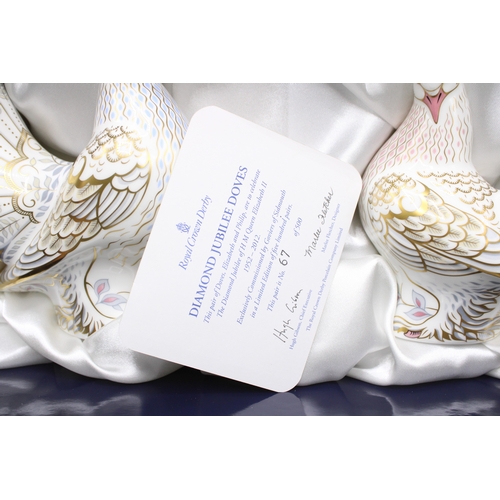 2 - A boxed pair of Royal Crown Derby paperweights, The Diamond Jubilee Doves, Elizabeth and Philip, 195... 