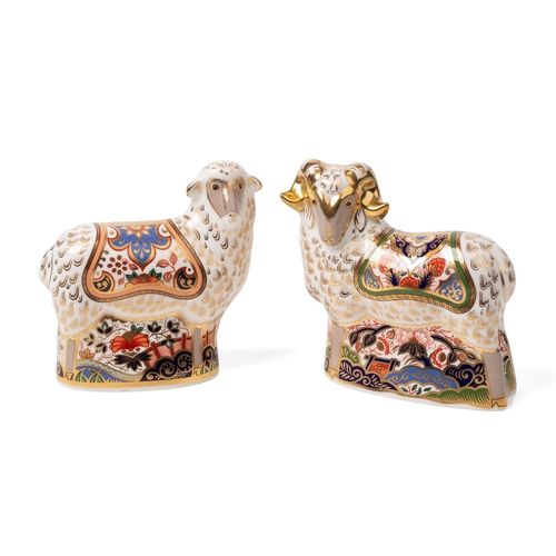 25 - Two Royal Crown Derby paperweights, Imari Ram and Imari Ewe, Visitor's Centre exclusives, both gold ... 