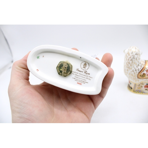 25 - Two Royal Crown Derby paperweights, Imari Ram and Imari Ewe, Visitor's Centre exclusives, both gold ... 