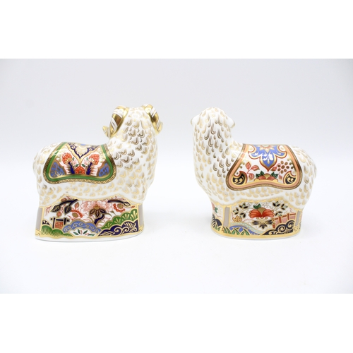25 - Two Royal Crown Derby paperweights, Imari Ram and Imari Ewe, Visitor's Centre exclusives, both gold ... 