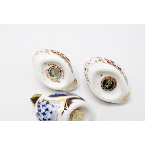 26 - Three Royal Crown Derby paperweights, Bakewell Duckling, exclusive limited edition for Sinclairs, on... 