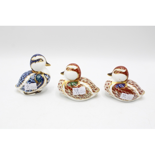 26 - Three Royal Crown Derby paperweights, Bakewell Duckling, exclusive limited edition for Sinclairs, on... 