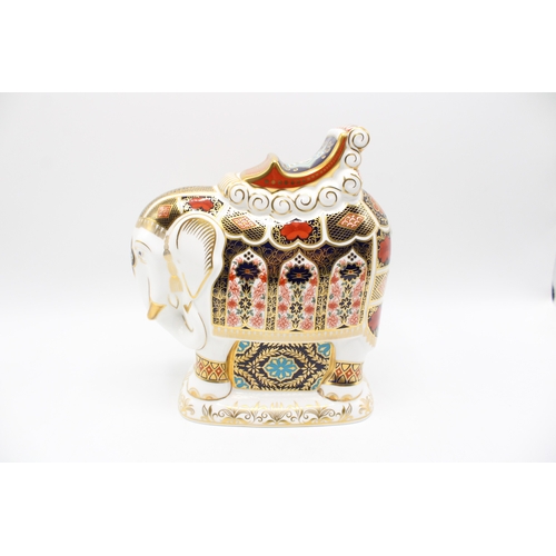 3 - Boxed Royal Crown Derby paperweight, Imari Elephant, decorated in the Imari 1128 pattern, with howda... 