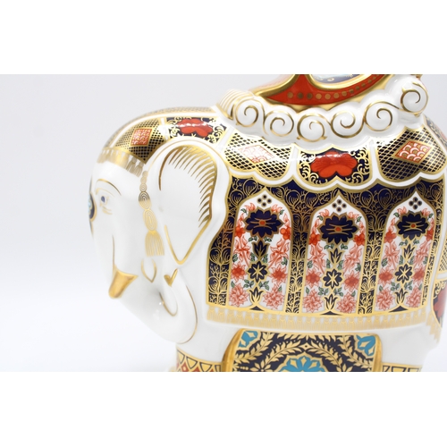 3 - Boxed Royal Crown Derby paperweight, Imari Elephant, decorated in the Imari 1128 pattern, with howda... 