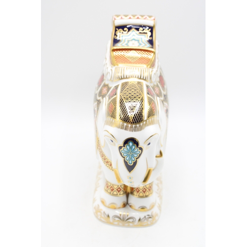 3 - Boxed Royal Crown Derby paperweight, Imari Elephant, decorated in the Imari 1128 pattern, with howda... 