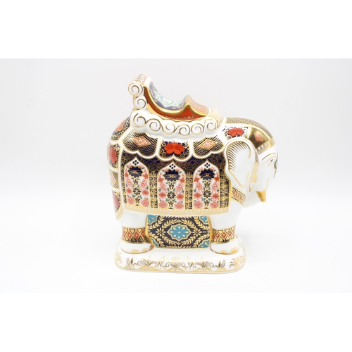 3 - Boxed Royal Crown Derby paperweight, Imari Elephant, decorated in the Imari 1128 pattern, with howda... 