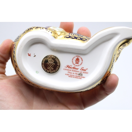 37 - A Royal Crown Derby paperweight, Harbour Seal, 15cm, number 606 of a limited edition of 4,500, gold ... 