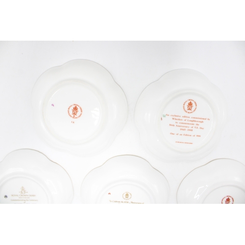 55 - Boxed Royal Crown Derby trays to include a Centenary of World War One five petal example, a Golden W... 