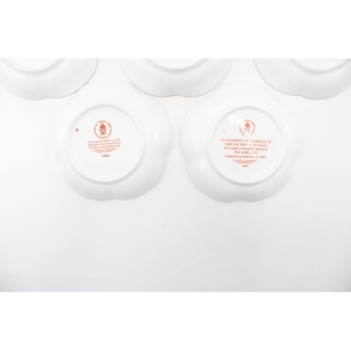 55 - Boxed Royal Crown Derby trays to include a Centenary of World War One five petal example, a Golden W... 
