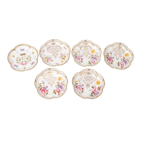 56 - Boxed Royal Crown Derby trays to include Diamond Jubilee five petal, a 60th Anniversary of Coronatio... 