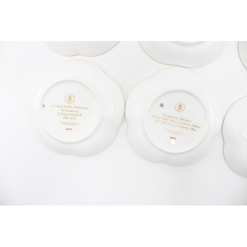 56 - Boxed Royal Crown Derby trays to include Diamond Jubilee five petal, a 60th Anniversary of Coronatio... 