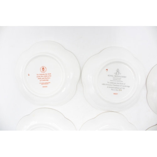 56 - Boxed Royal Crown Derby trays to include Diamond Jubilee five petal, a 60th Anniversary of Coronatio... 