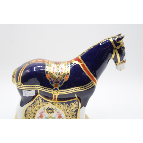 8 - Boxed Royal Crown Derby paperweight 'Shire Horse', first quality with gold stopper, 411/1500, with c... 