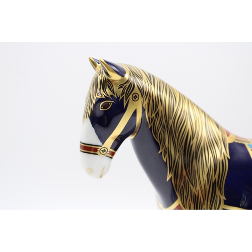 8 - Boxed Royal Crown Derby paperweight 'Shire Horse', first quality with gold stopper, 411/1500, with c... 