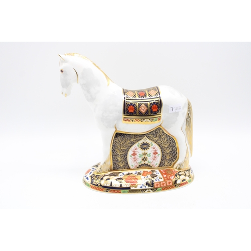 9 - Boxed Royal Crown Derby paperweight 'Appleby Mare', first quality with gold stopper, 57/395, with ce... 