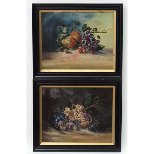 10 - Alice Newitt c.1900, Pair of oils on canvas, Still lives of fruit, one with a jug, Both signed lower... 