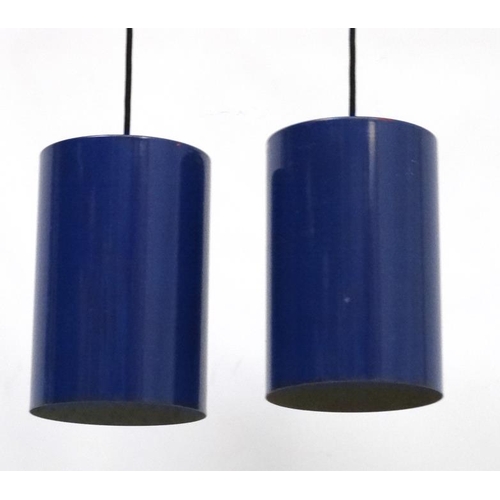 100 - Vintage Retro : a pair of Danish Pendant Sektor lamps / lights  of dark blue and red rimmed livery w... 