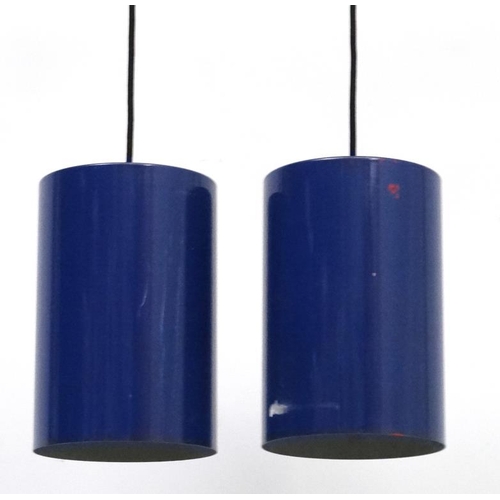 101 - Vintage Retro : a pair of Danish Pendant Sektor lamps / lights  of dark blue and red rimmed livery w... 