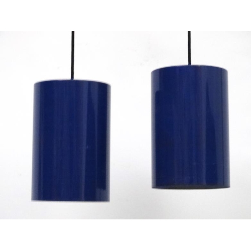 102A - Vintage Retro : a pair of Danish Pendant Sektor lamps / lights  of dark blue and red rimmed livery w... 