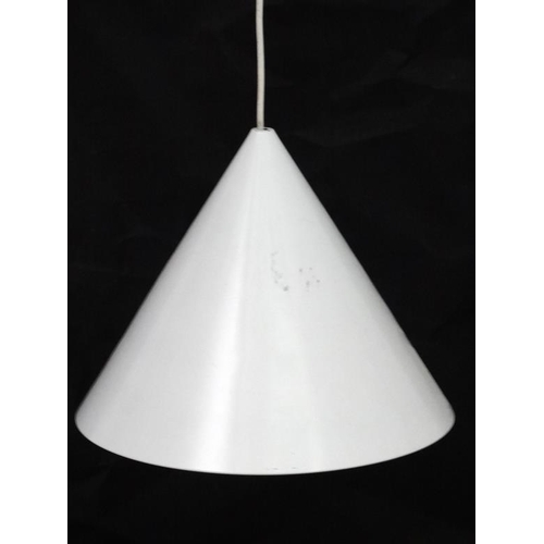 103 - Vintage Retro : a pair of Danish Pendant ' Kegle ' lamps / lights with white livery and made by LYFA... 