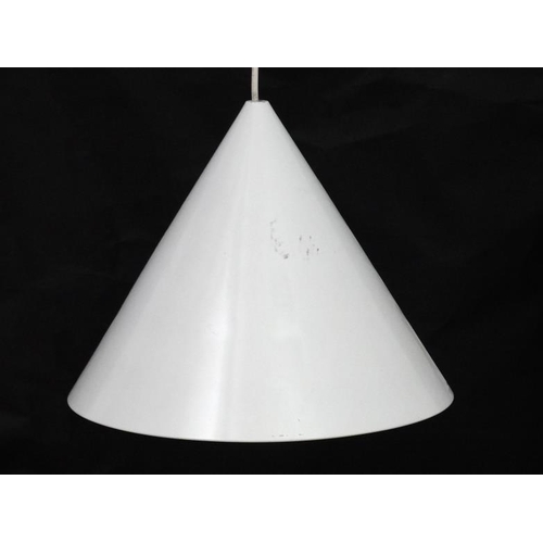 103 - Vintage Retro : a pair of Danish Pendant ' Kegle ' lamps / lights with white livery and made by LYFA... 