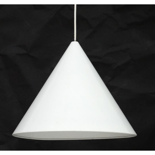 104 - Vintage Retro : a Danish Pendant ' Kegle ' lamp / light with white livery and made by LYFA by an uns... 