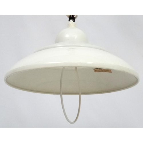 108 - Vintage Retro : a Danish Pendant lamp / light  ( Rise and Fall ) of white livery , with 3 concentric... 